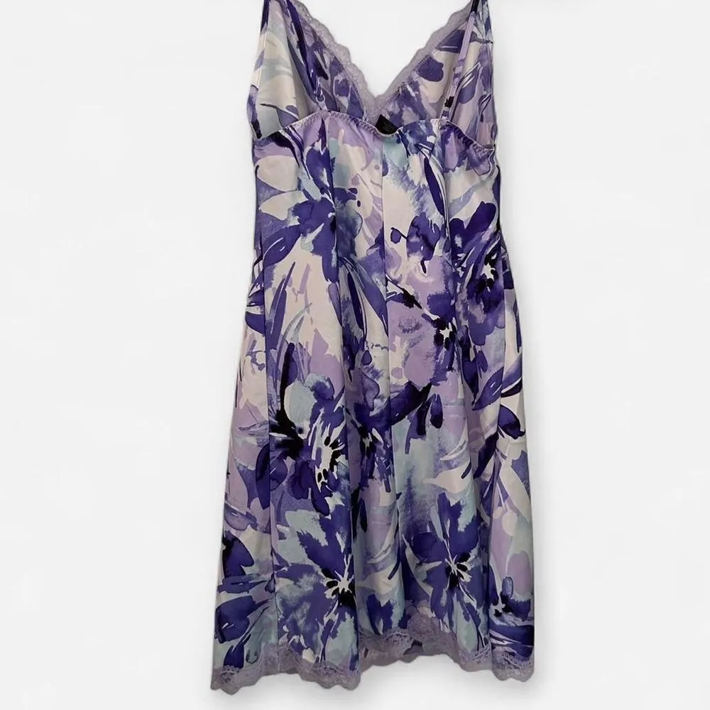 Y2K Silky Sheen Purple Floral Lace Babydoll Slip Dress – Retro Coquette Glam S - Image 6