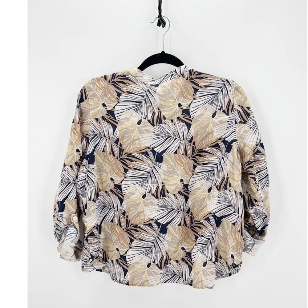 C&C California Mandarin Collar Long Sleeve Shirt Button Up Roll Tab linen size S - Image 2