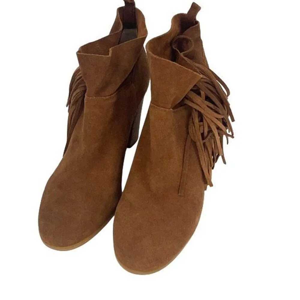Crown Vintage Womens‎ Suede Randi Fringe Heeled Ankle Boots Camel Size 9M NWOT Brown - Image 5