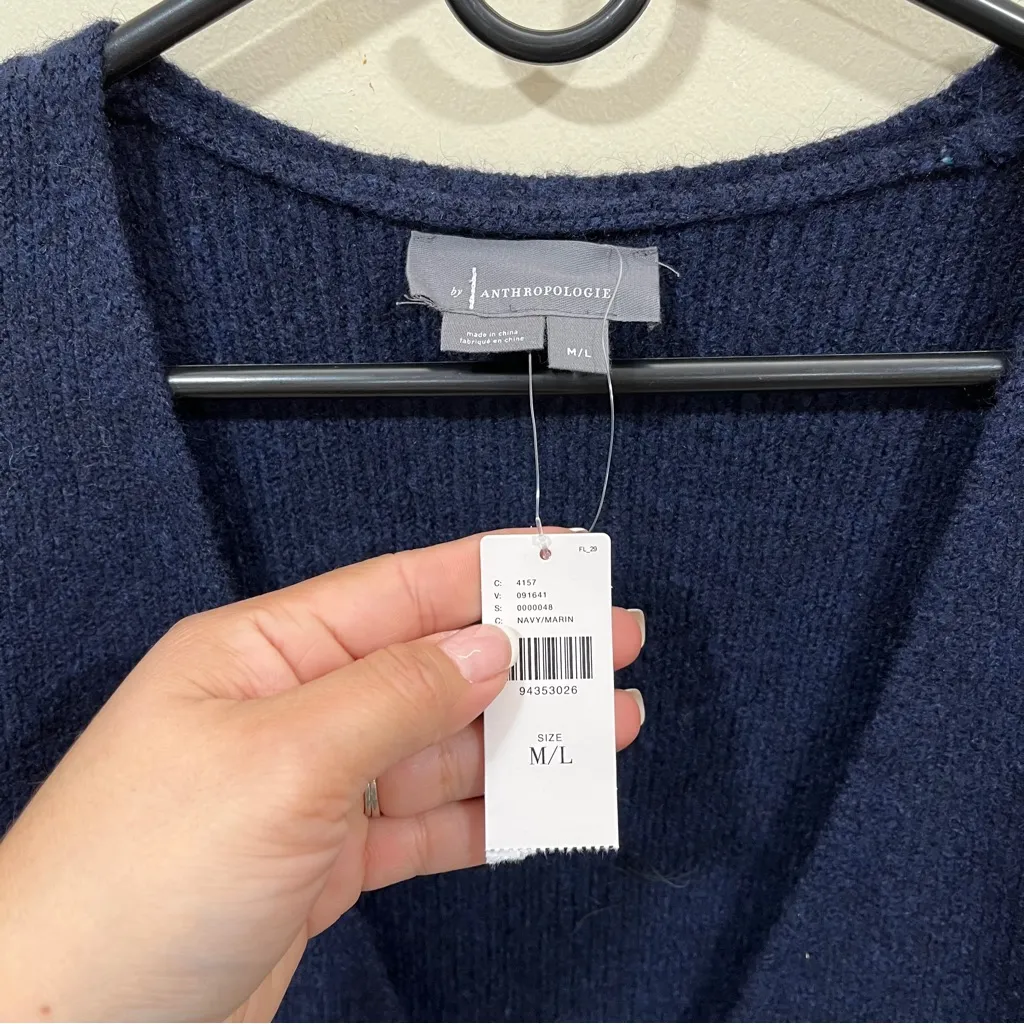 NWT Anthropologie navy long-sleeved, ribbed knit maxi long cardigan M/L wool - Image 2