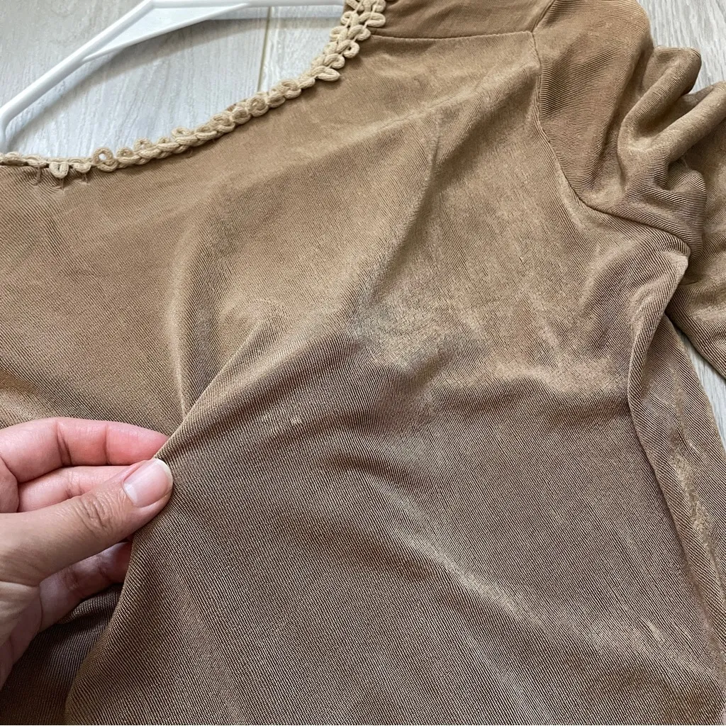 La Senza Bodysuit v neck twist crochet trim womens Brown small y2k romantic vtg - Image 7