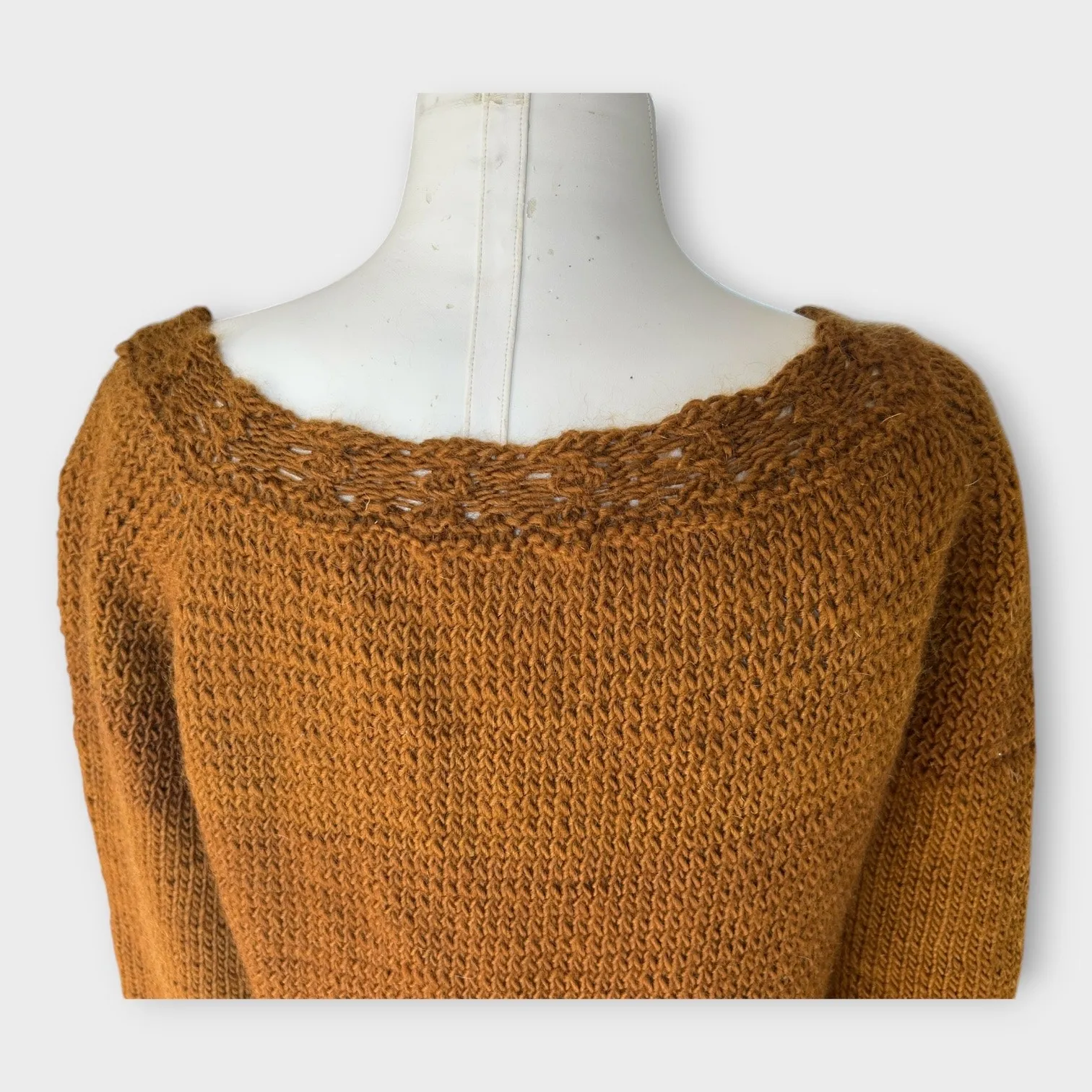 Handmade Chunky Knit Cardigan Duster Sweater Caramel Brown Women's S/M Lagenlook - Image 7