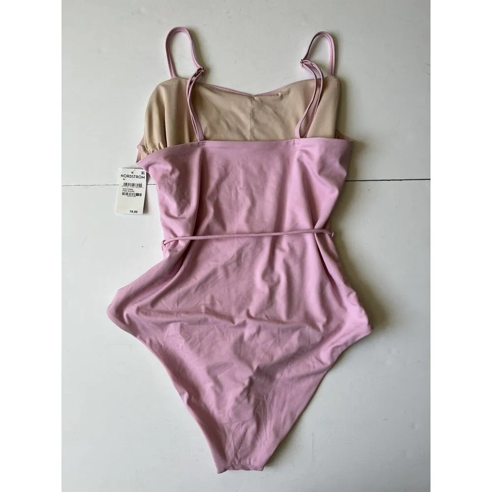 Chelsea28 Easy Retro One Piece Swimsuit Size XL Pink Shore Tie Waist - Image 4