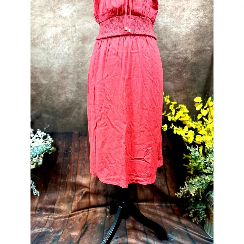 Market & Spruce Neriah Smocked A Line Dress Coral/Red XSP - Image 9