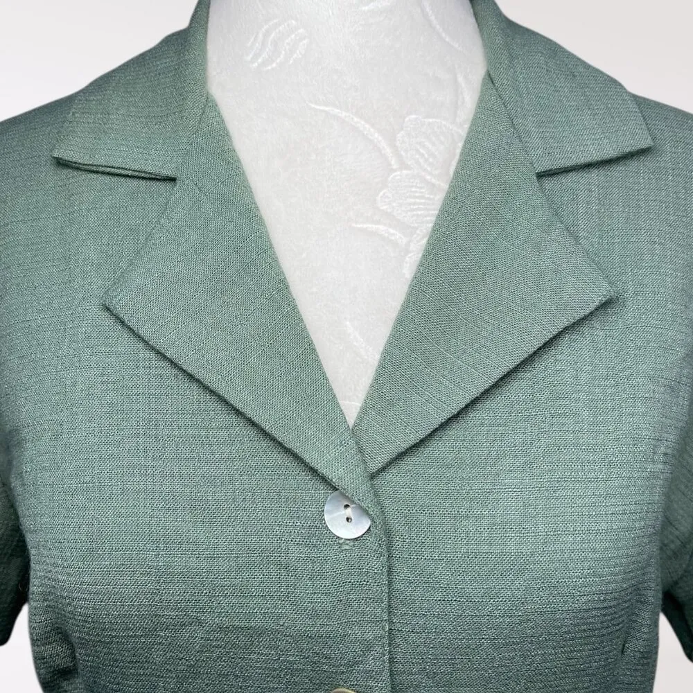 Vintage Jonathan Martin Green Tie Back Short Sleeve Blouse Size Small - Image 2