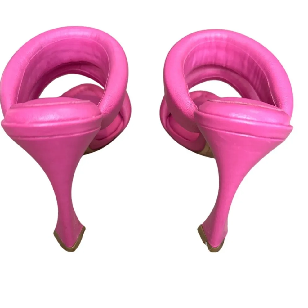 Alexandre Birman Hot Pink Lilla Leather Slide Sandals Heels Size 8.5 IT 38.5 - Image 3