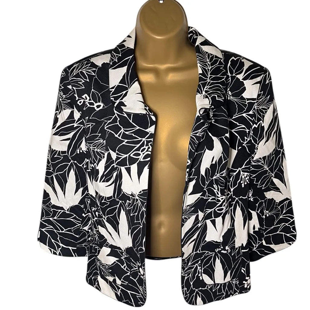 Y2K East 5th Cropped Open Blazer Bold Floral Print Black White L - Image 1