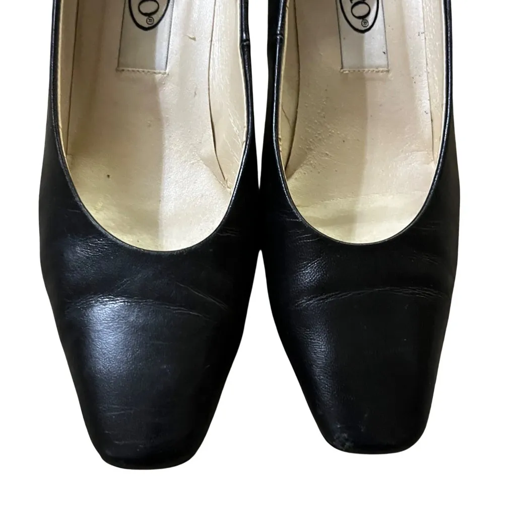 Vintage SRO Leather Heels Women’s 7.5M Blue Low Heel Pumps Used Black Size 7.5 - Image 5