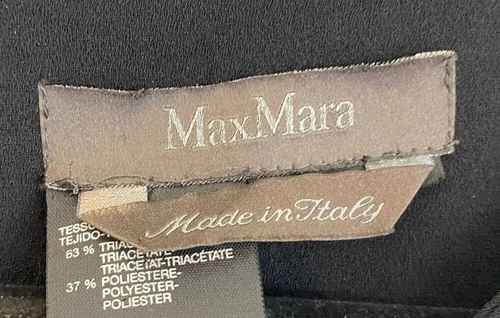 Max Mara Little Black Dress Noir Solid Cap Sleeve Short Cinched Chest Made Italy - Image 4