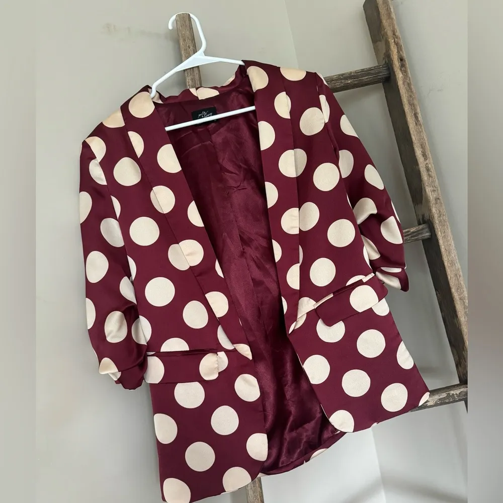 NWOT Milk & Honey Outerwear Wine Polka Dot Blazer Red - Image 3