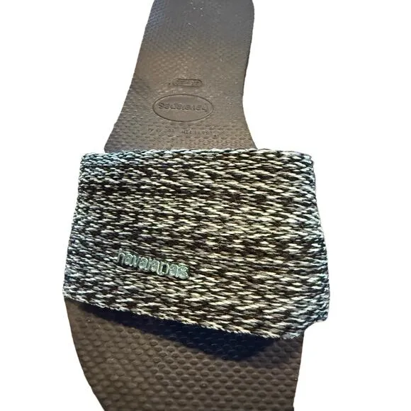 Havaianas You Malta Flip Flop Sandal/Slides‎ Sz.11/12, Black/Blue Sky Beach EUC - Image 2