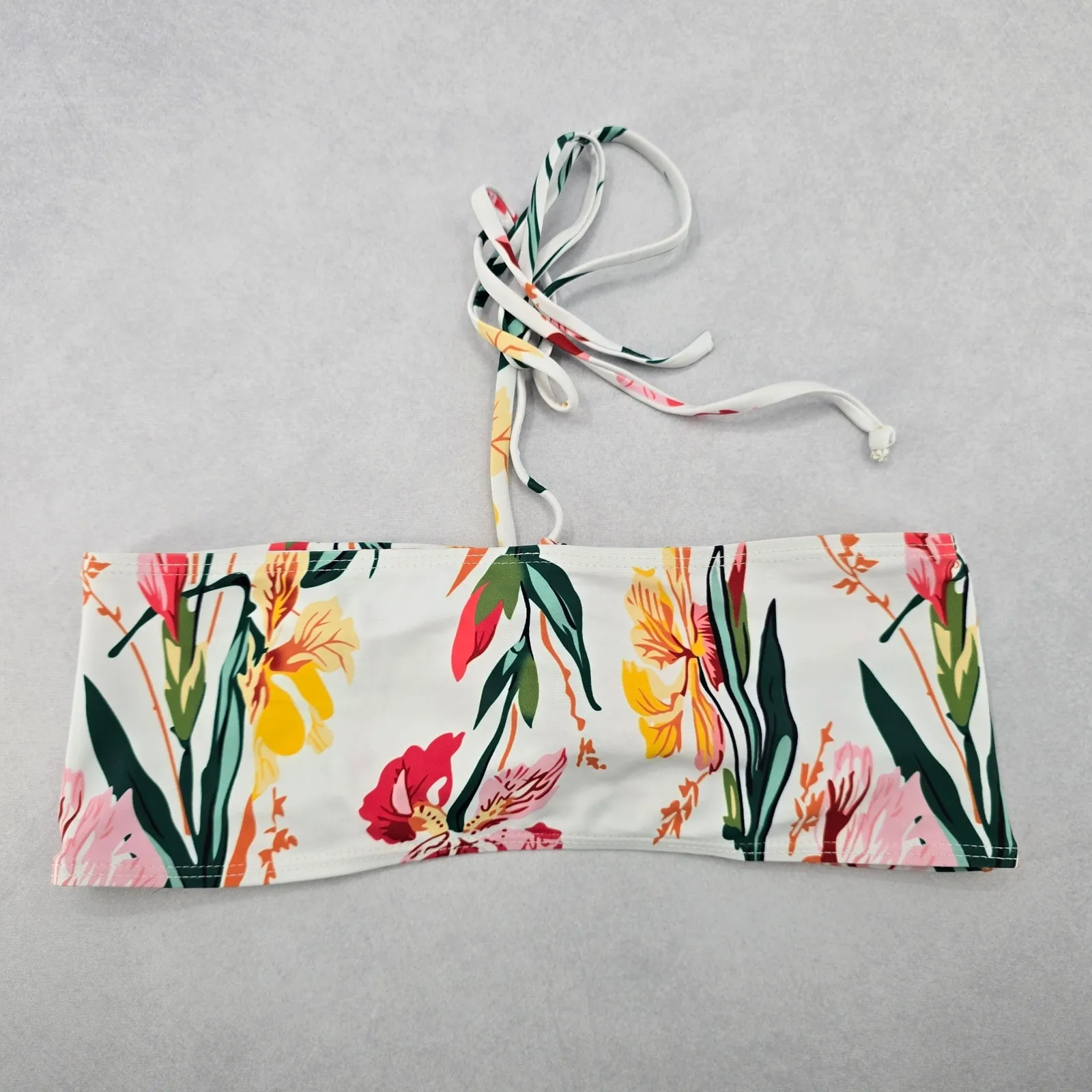 Zaful‎ White Floral Bandeau Beach Bra Bikini Bralette Swim Top M Medium - Image 2