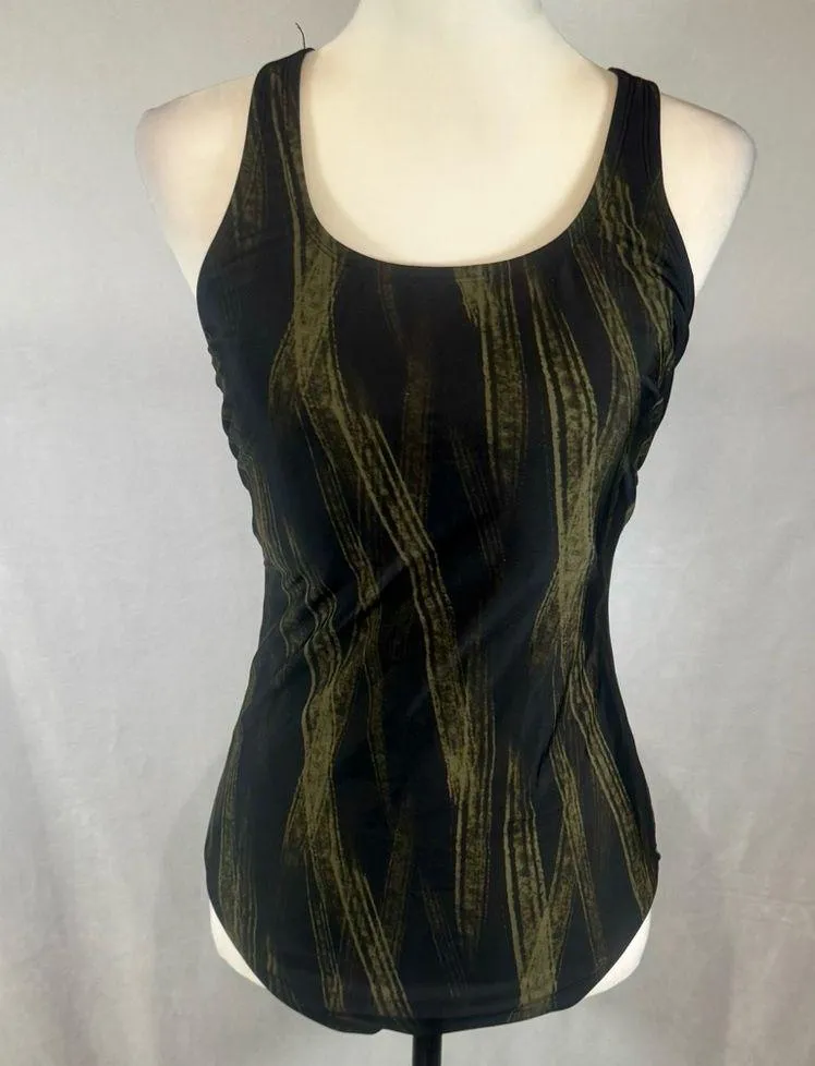All in Motion black and olive green strappy back one piece swimsuit size medium - Image 3