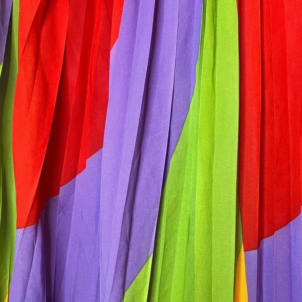 Her Destiny‎ Y2K Rainbow Pleated Midi Skirt Colorblock Festival Retro Boho Small - Image 2