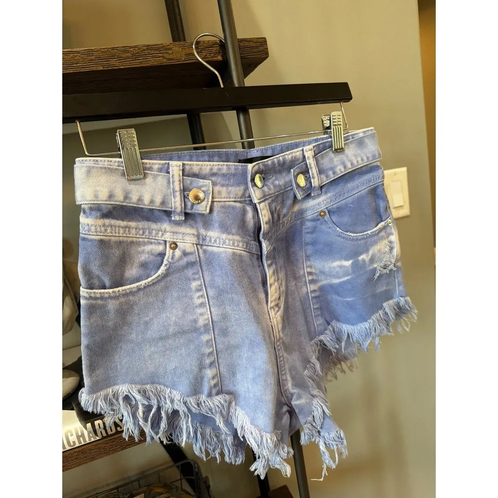 retrofete Tessa Cut Off Denim Shorts Purple Bleach Womens Size 28 - Image 7