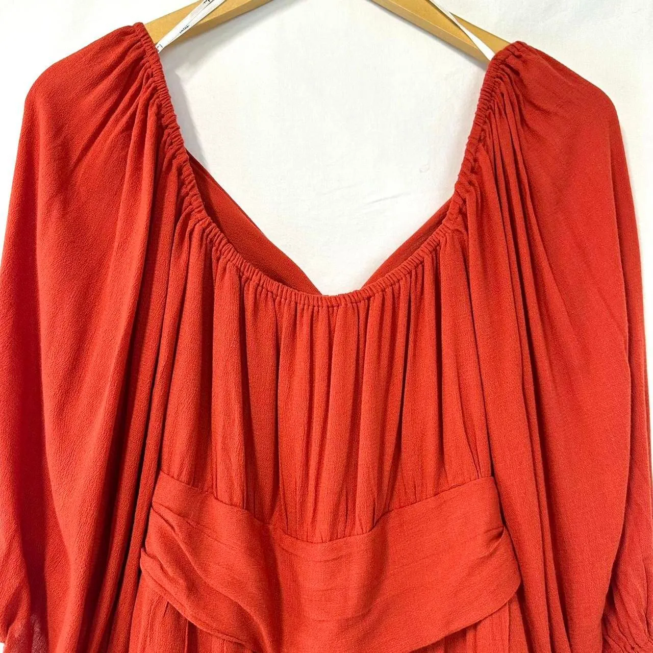 LULU'S NWT Orange Off The Shoulder‎ Romper Ruffles Bow Womens M Bohemian Western - Image 2