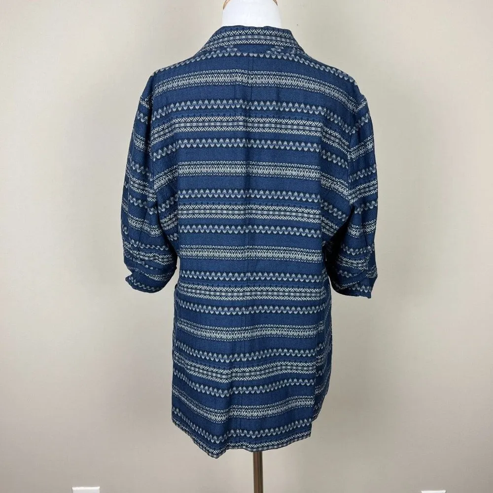 Karen Kane Blazer Jacket Women XL Blue White Ruched Elbow Sleeve Jacquard Cotton - Image 6