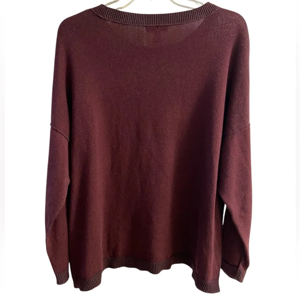Eileen Fisher‎ sweater crewneck pullover maroon boxy Large - Image 2
