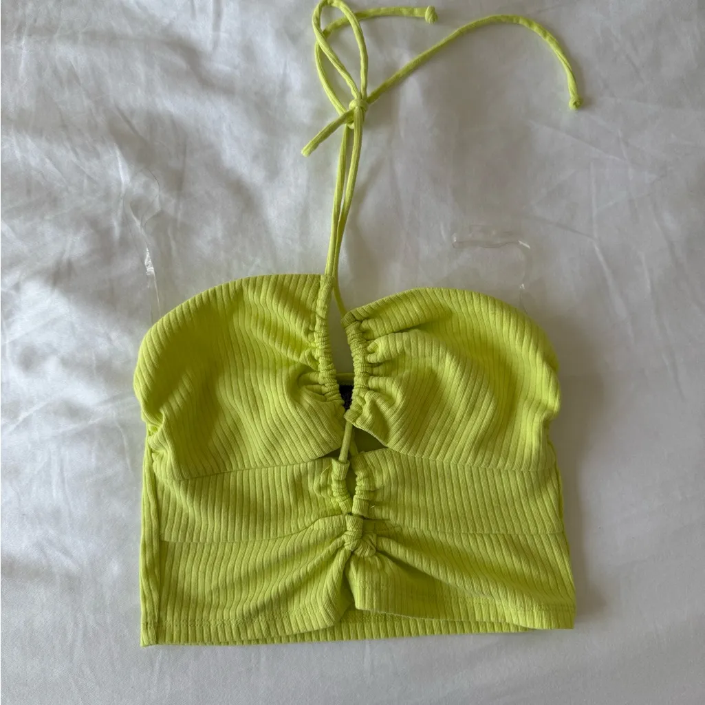 Wild Fable  lime green crisscross keyhole cropped halter top - Image 2