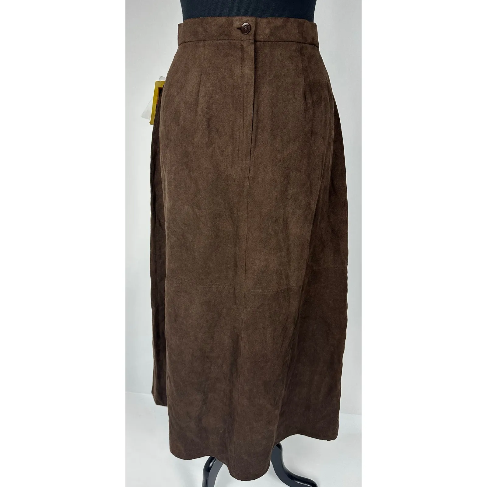 Vintage Chocolate Brown Midi Faux Suede Embroidered Skirt Size 14 L Boho NWT Y2K - Image 2