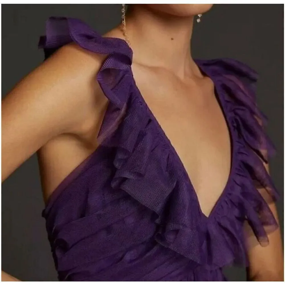 NWT Anthropologie Maeve Ruffled Tulle Mini Dress Purple Size L - Image 9