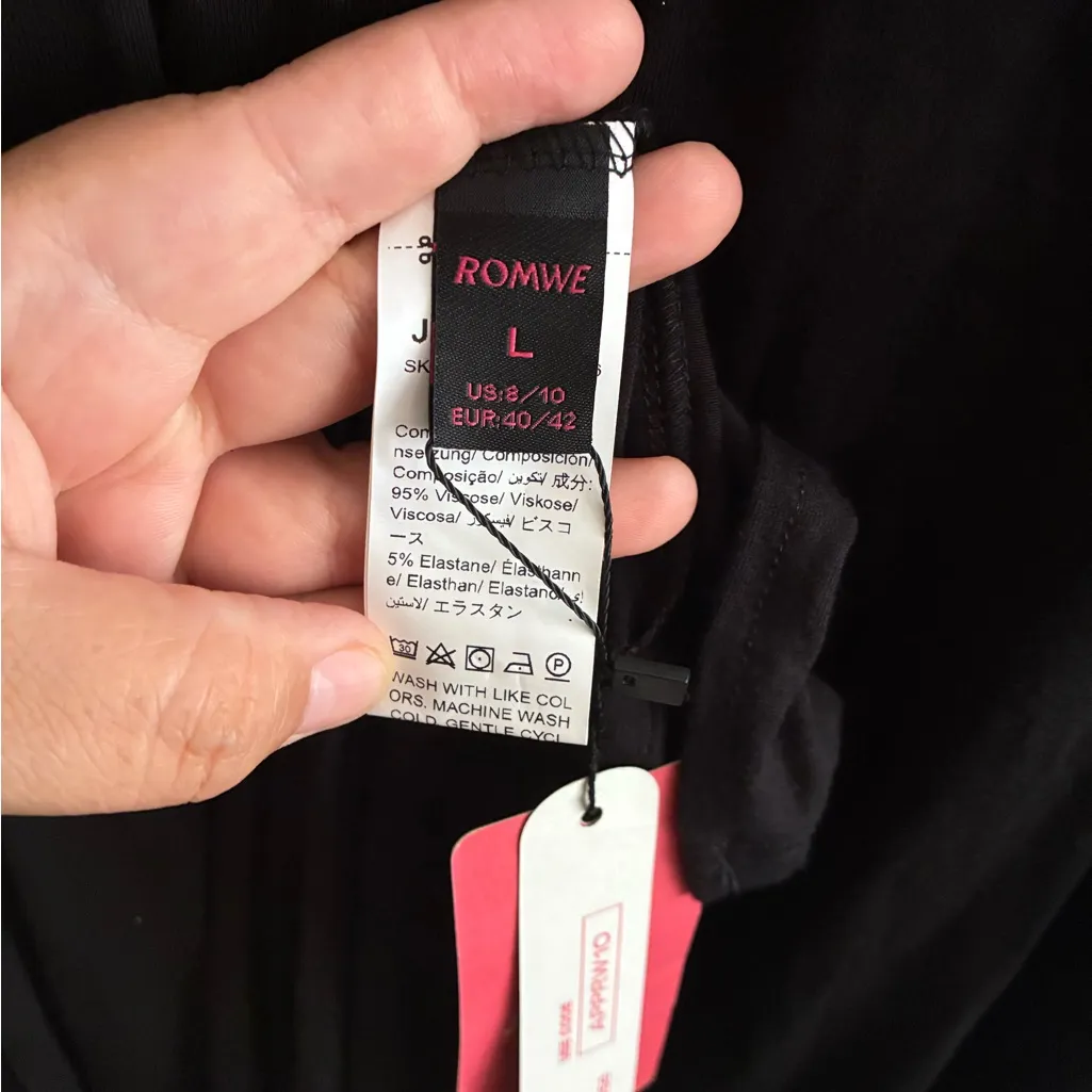 🆕ROMWE Black Contrast Mesh Lace Up Front Split Thigh Cami Dress L🆕 - Image 12