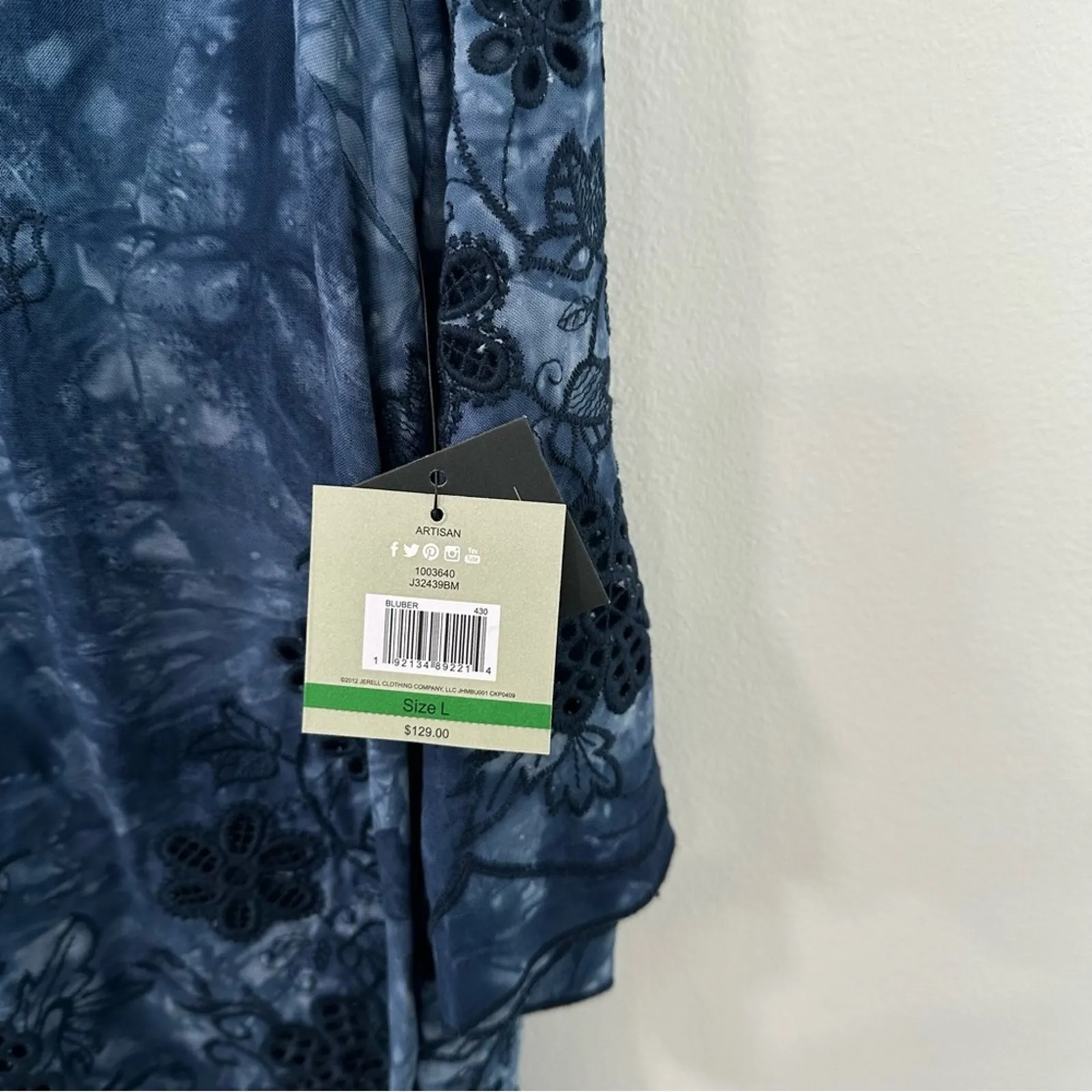 NWT John Mark Blue Boxy Watercolor Top Embroidered Eyelet Floral Lace Blouse L - Image 7