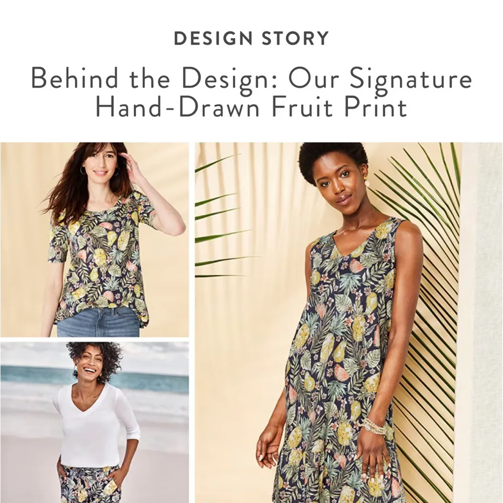 J Jill Fruit Print Flounce Hem Double V Neck Knit Summer Dress - Image 2