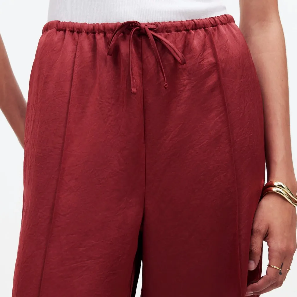 Madewell Pintucked Slim Pull-On Pants in Satin Women’s L Claret  Color NWT $98 - Image 3