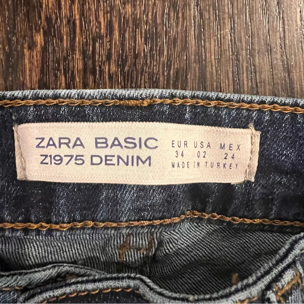 Zara Blue Straight Leg Jeans with Pearl Details Size 2 - Image 2