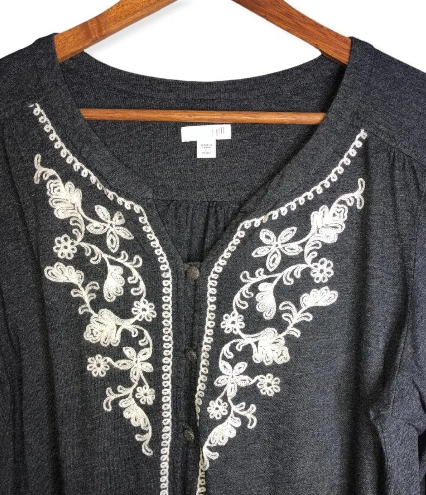 J. jill Embroidered Accent Button Up Long Sleeve Top - Image 3