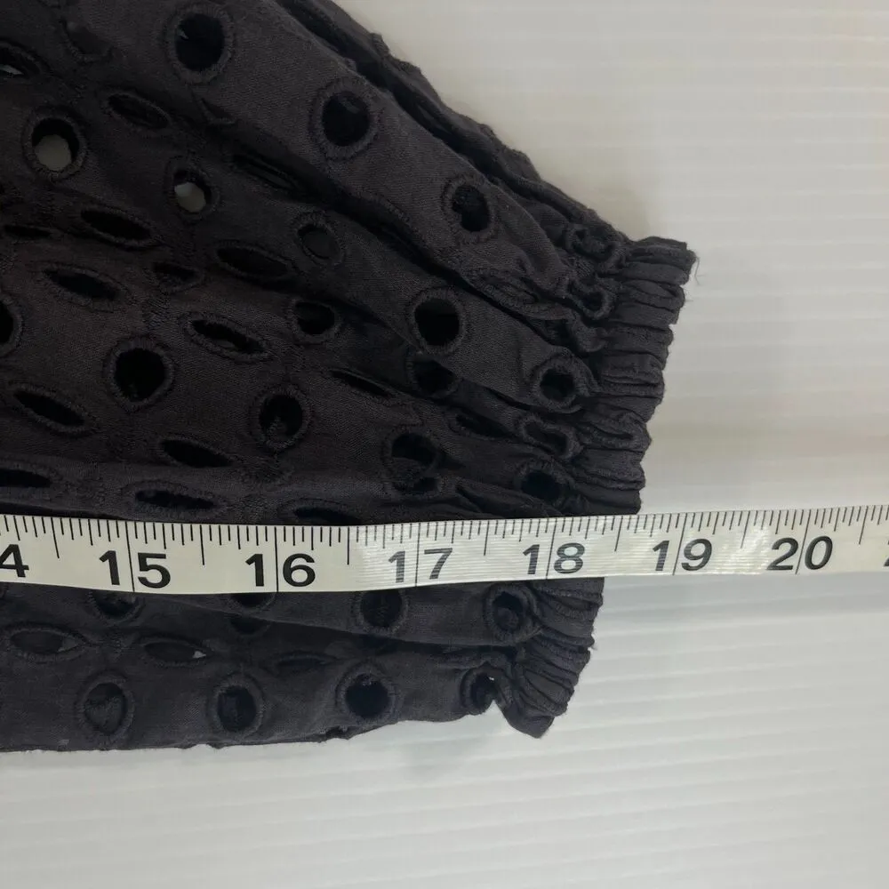 Happy x Nature Kate Hudson Women's Sz M Gray Eyelet Puff Sleeve Ruffled Top NWT Size M - Image 7