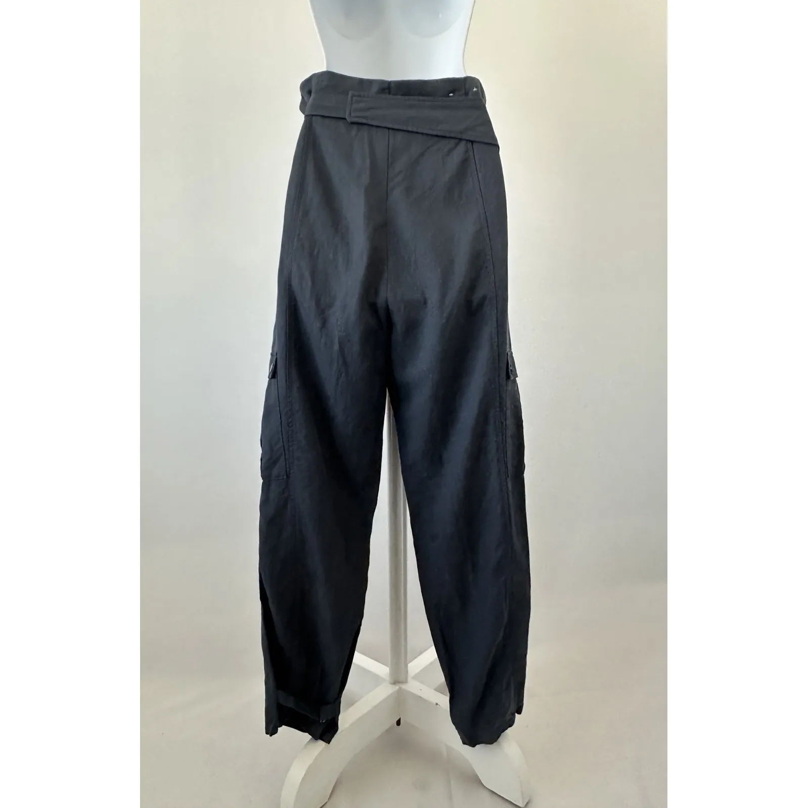 Zara Slate Gray High Waist Belted Paperbag Cargo Balloon Pants, Sz: S (b26) - Image 2