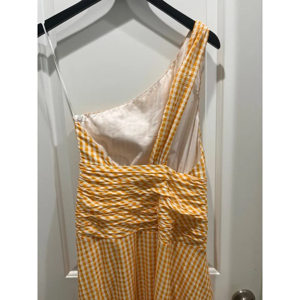 NWOT Peony One Shoulder Gingham Orange & White Midi Dress Mandarin Sz L Size L - Image 8