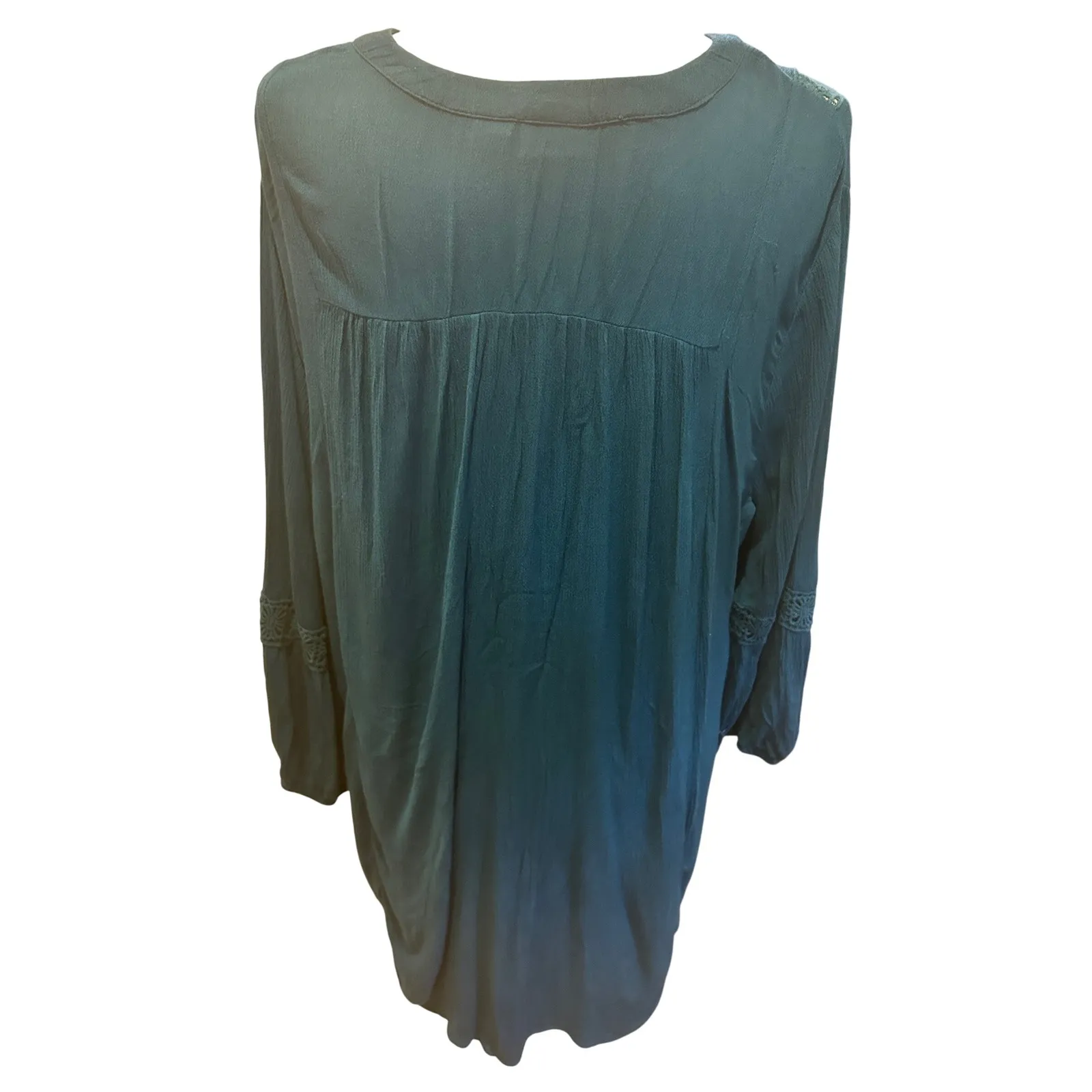 Boho Tunic Top, Blue Long Sleeve Peasant Blouse with Lace Trim,‎ Flowy - Image 5