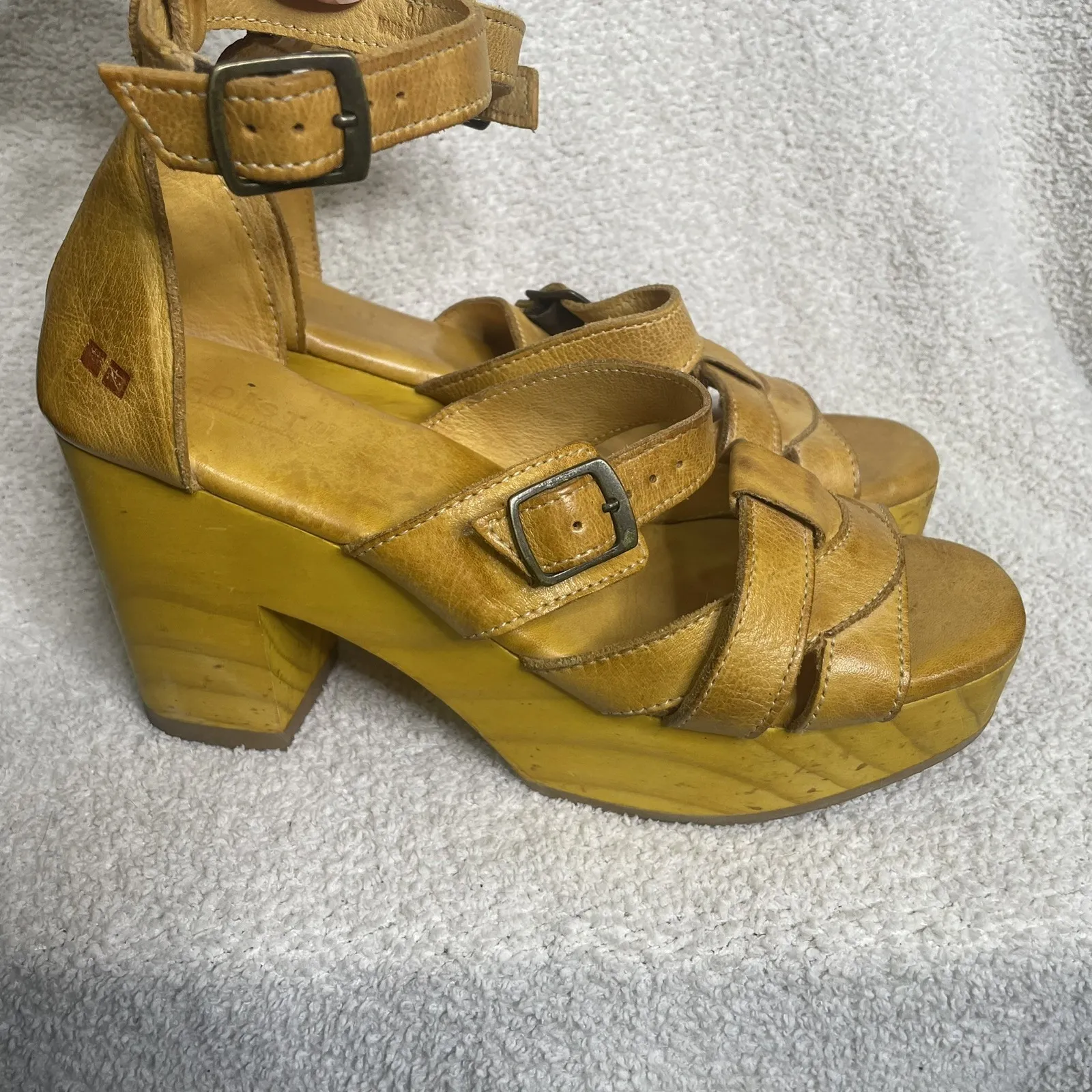 Bed Stu Alba Wood Platform Sandal Leather Yellow Lemon Dip Dye 9 - Image 2