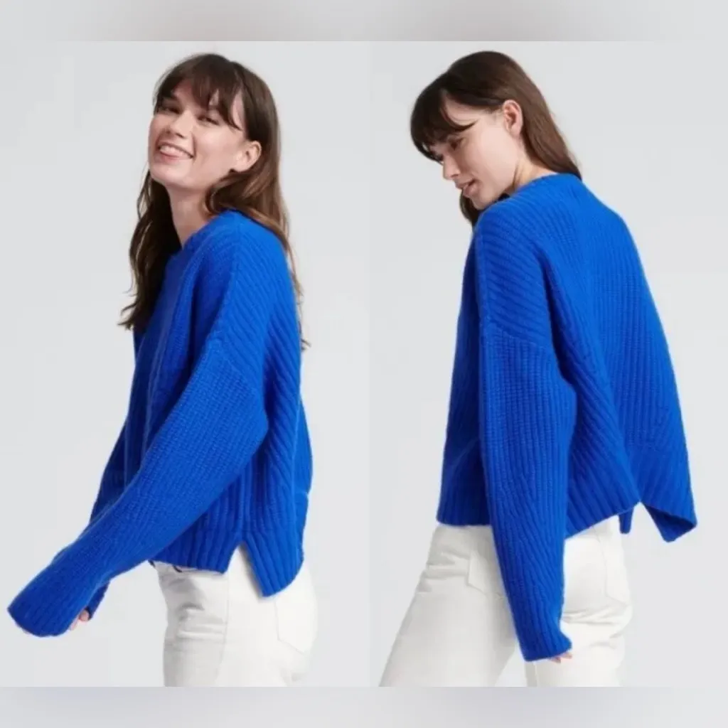 Naadam Chunky Ribbed Wool Cashmere Cropped Crewneck Sweater in Ice Blue Xs - Image 3
