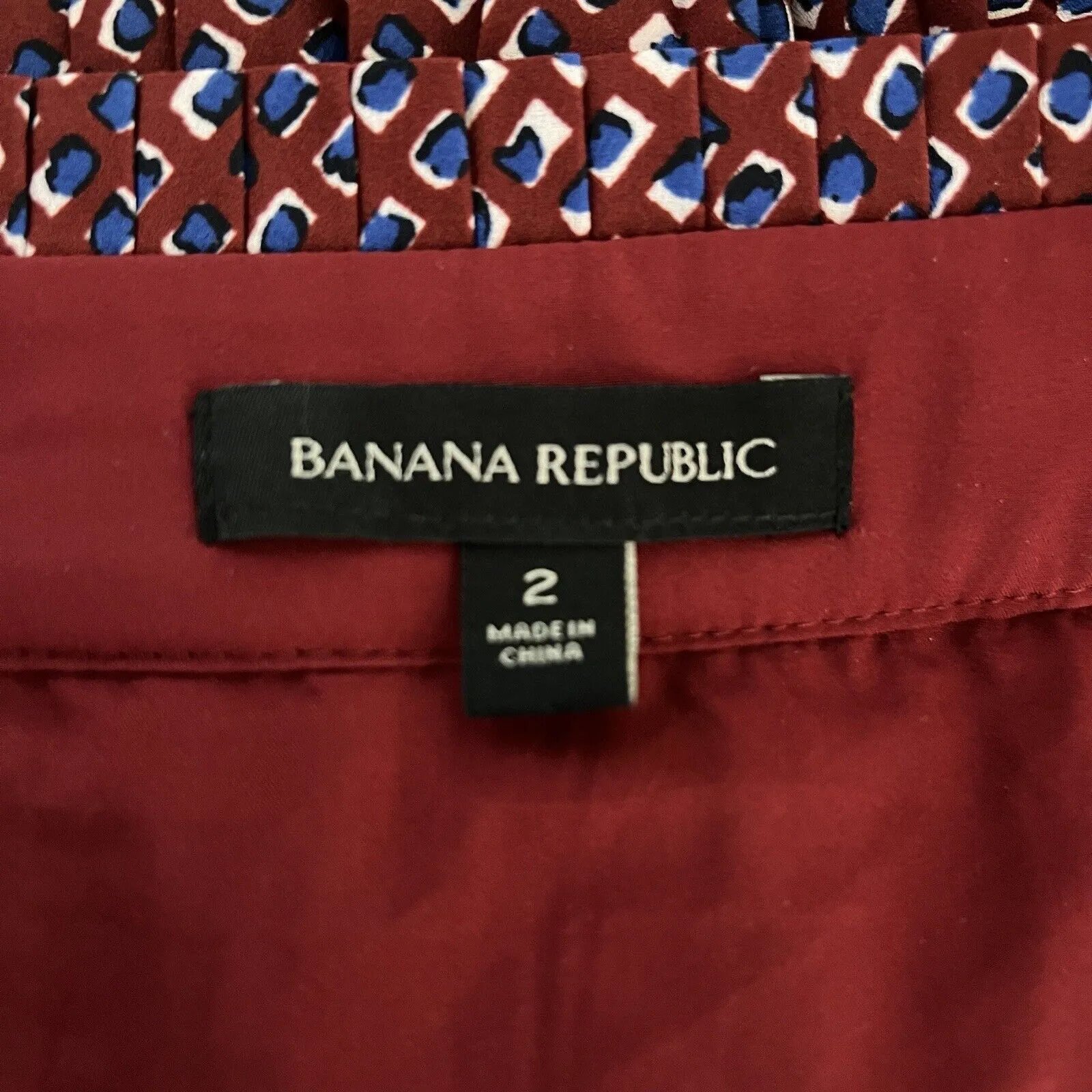 Banana Republic Skirt Womens 2 Red Blue Geometric Pleated A-Line Career Business - Image 5