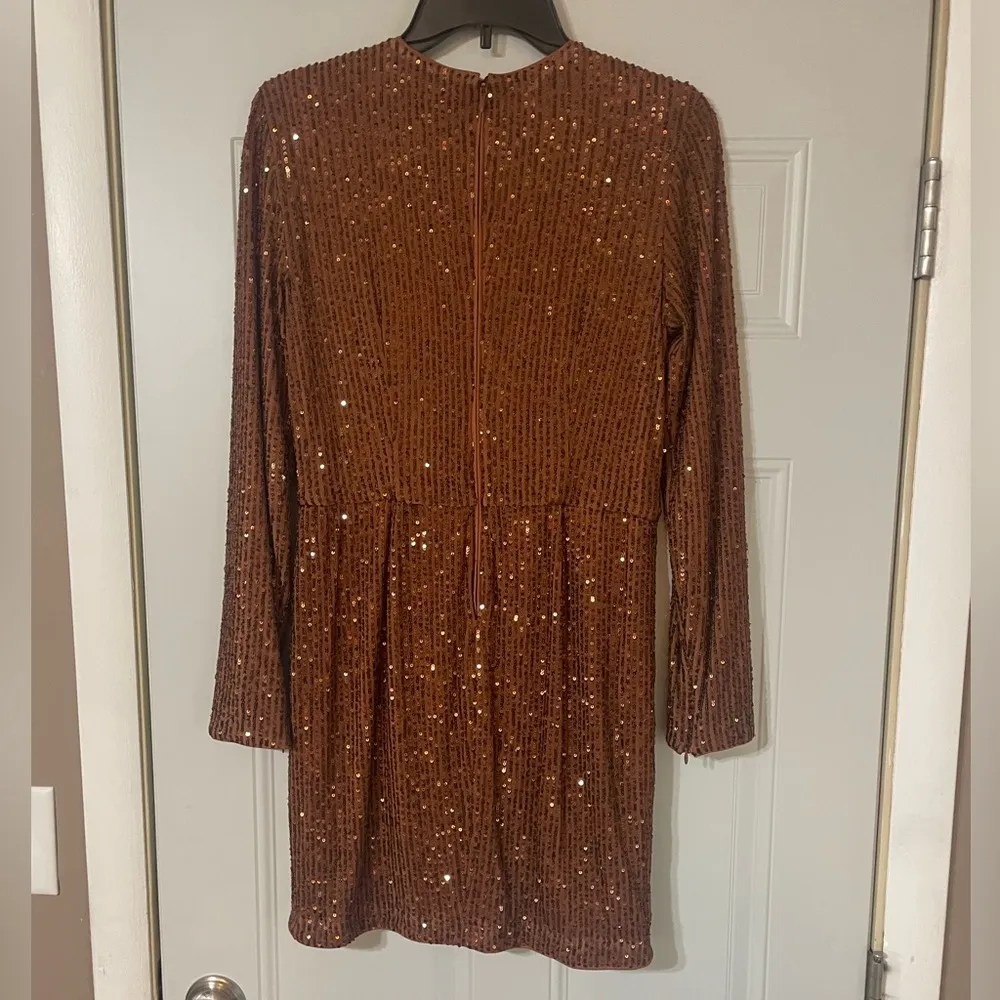 TOCCIN X RTR Sequin Faux Wrap Brown Mini Dress Cocktail Formal Event Size 2 - Image 9