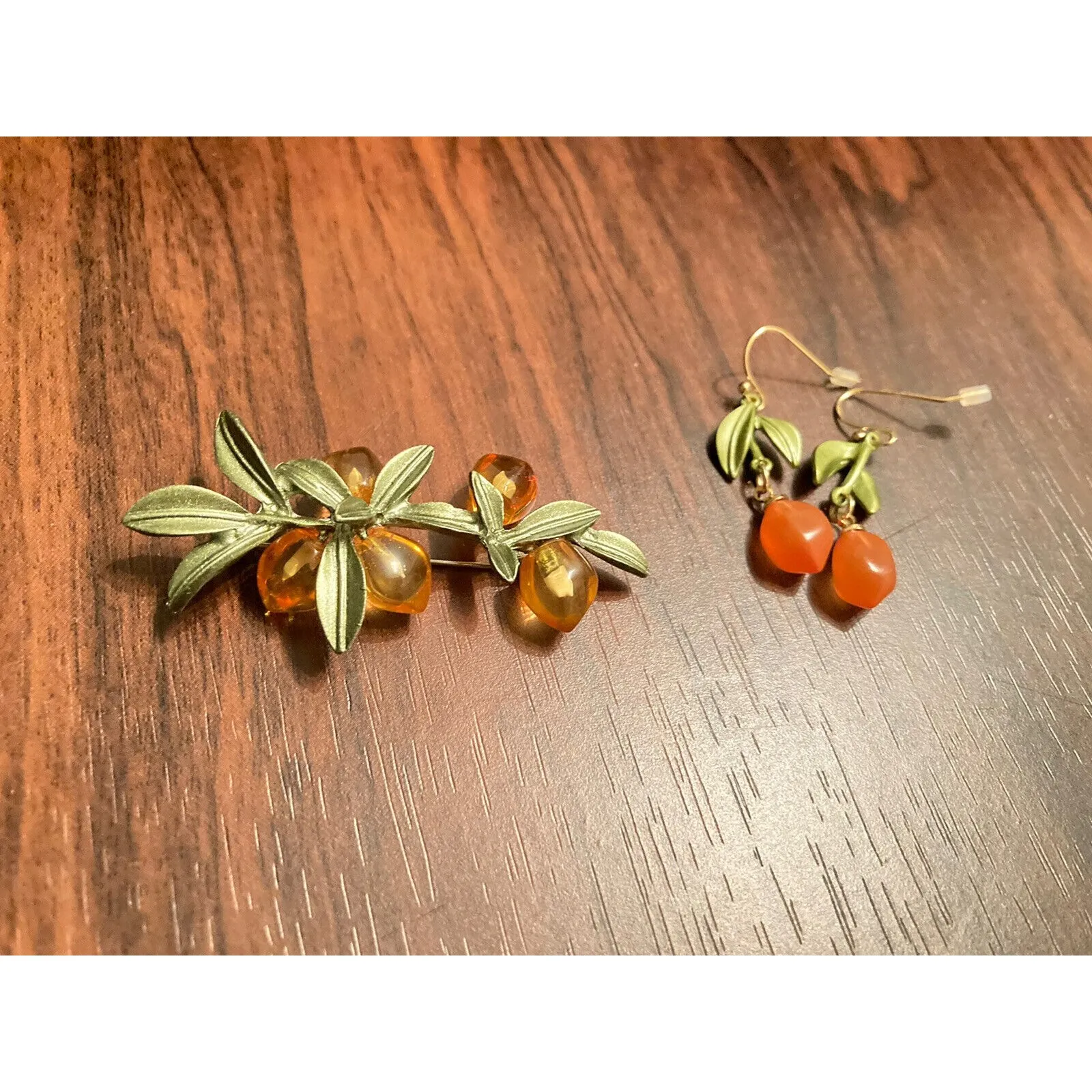 Retro Woman Luxury Design Glazed Plant Green‎ Leaves Brooches and earring new Green - Image 5