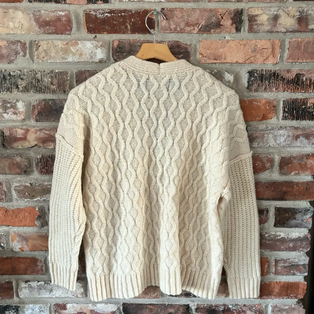 American Eagle Cream Cable Knit Cardigan Sweater, XS - Image 7