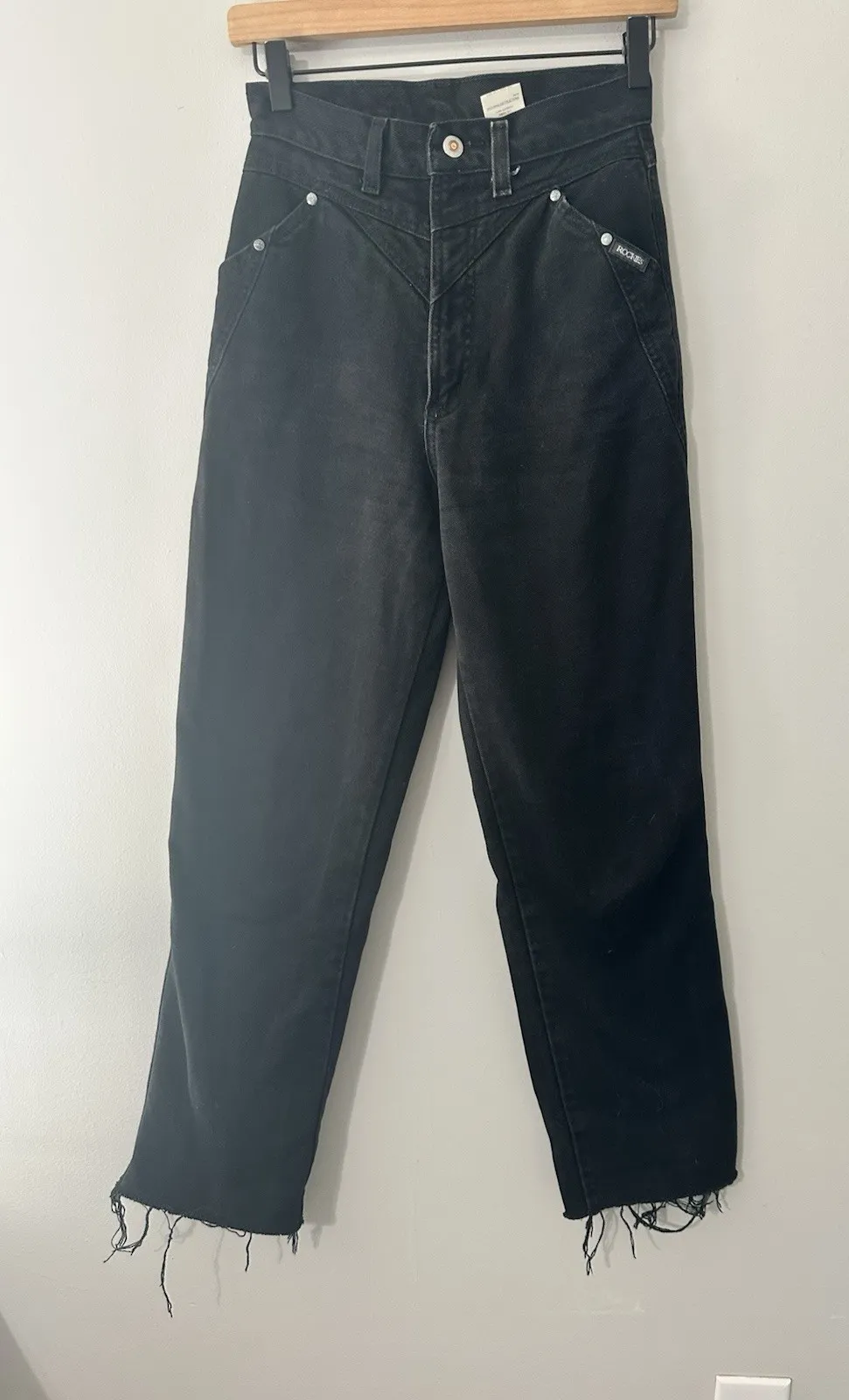 VTG 90s ROCKIES Jeans Bareback BLACK High Rise 100% Cotton Western Tapered Cut Size 27 - Image 1