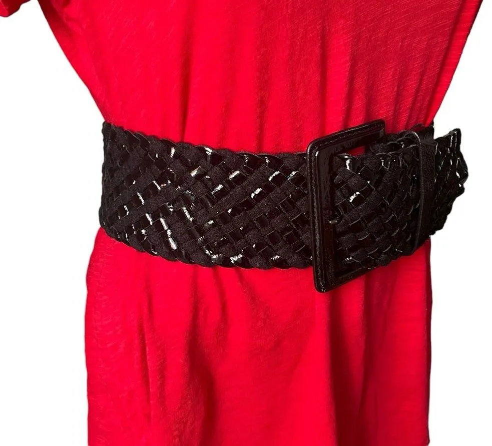 Hobbs 3” Wide Width Black Braided Patent and Leather Braised Belt - Image 3