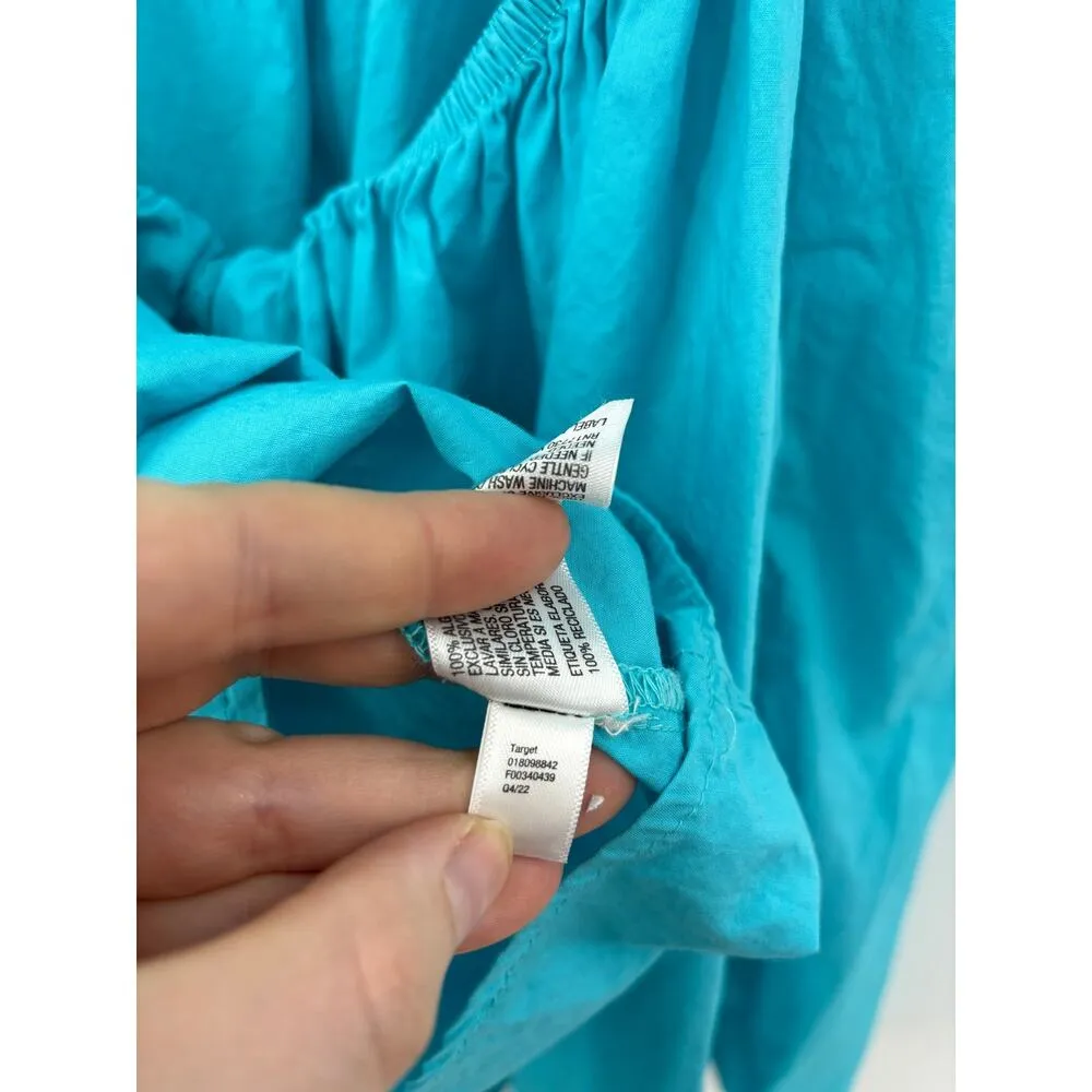 A New Day Dress Womens Large Aqua Puff Sleeve Mini Smocked Cutout Open Back - Image 9