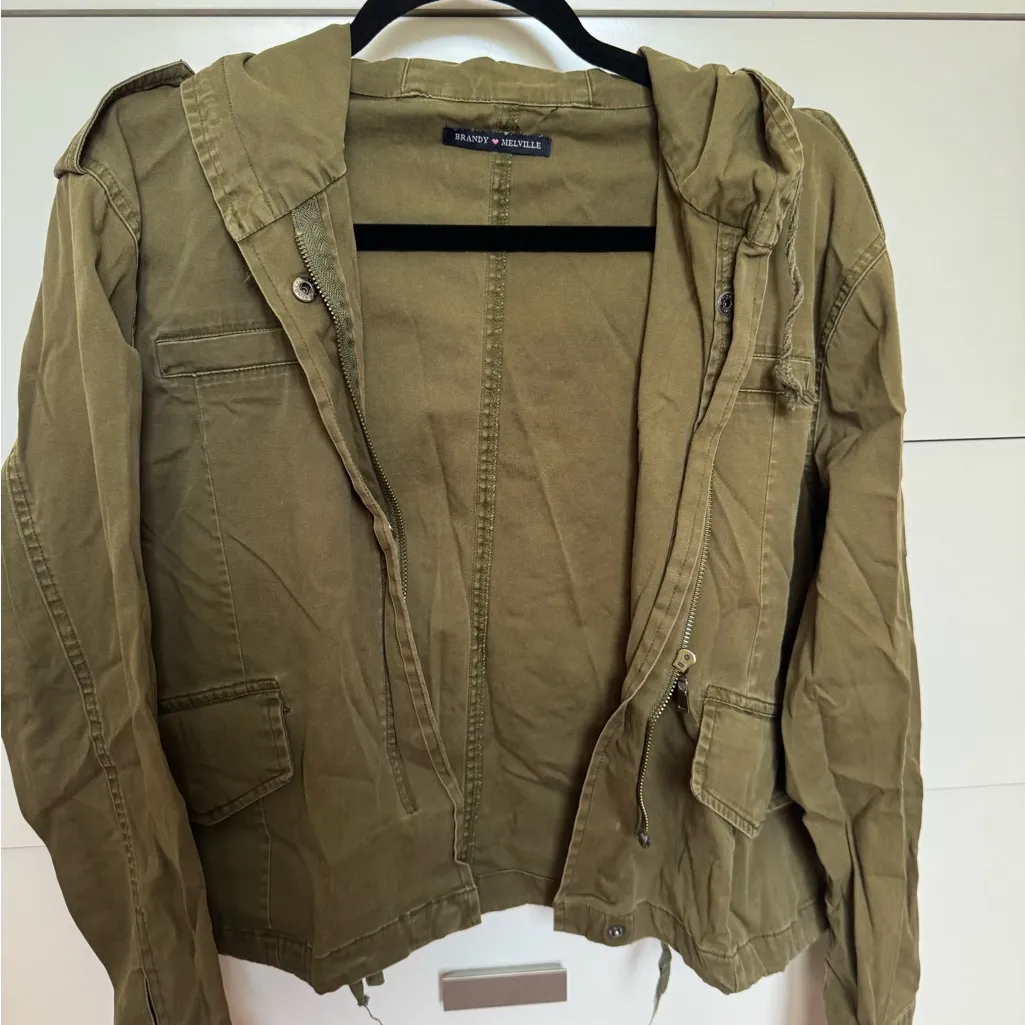 Brandy Melville Army Green Military Utility Jacket - Image 2