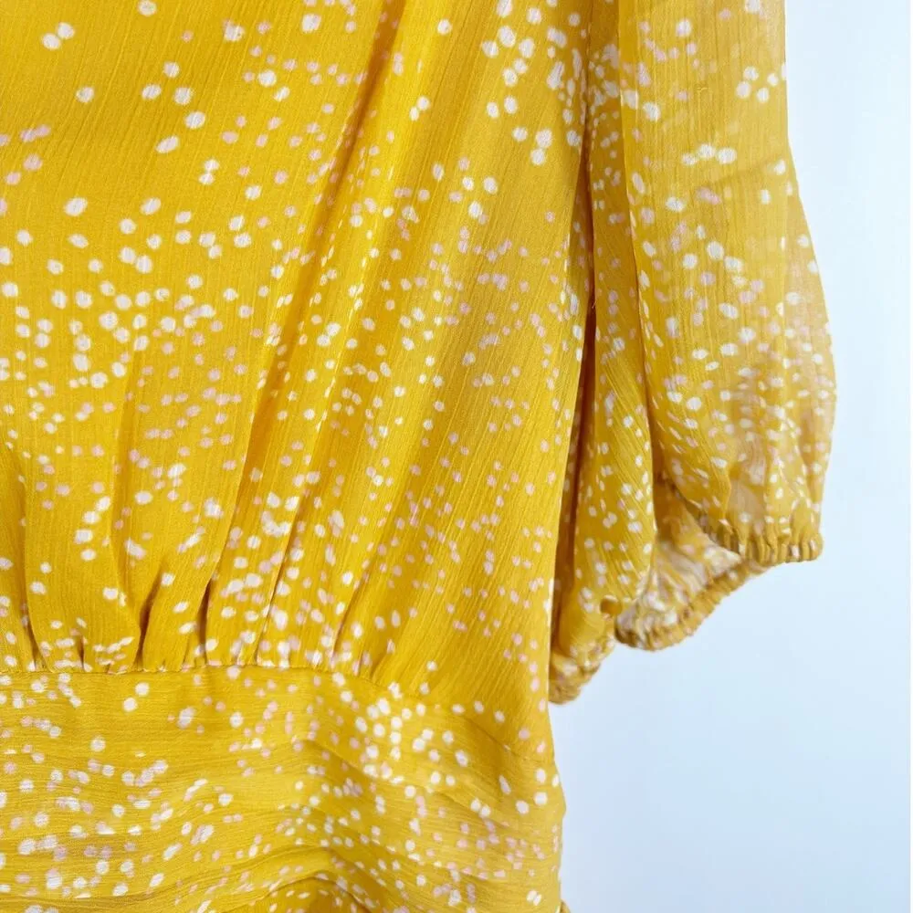 Express Womens Yellow Short Sleeve Dress Ruffle Bottom Small Dot Pattern XL - Image 8
