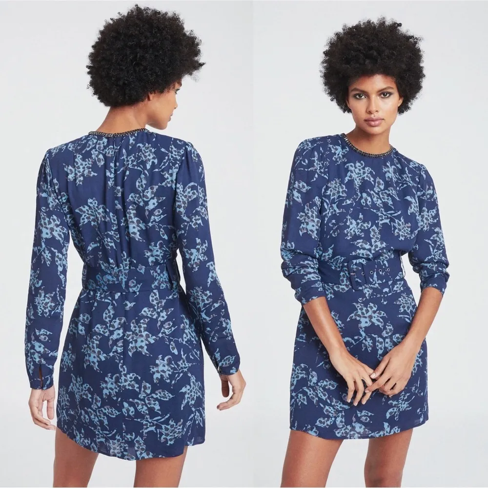 REISS • Melody Printed Dress With Embellished Detail blue floral beaded mini - Image 16