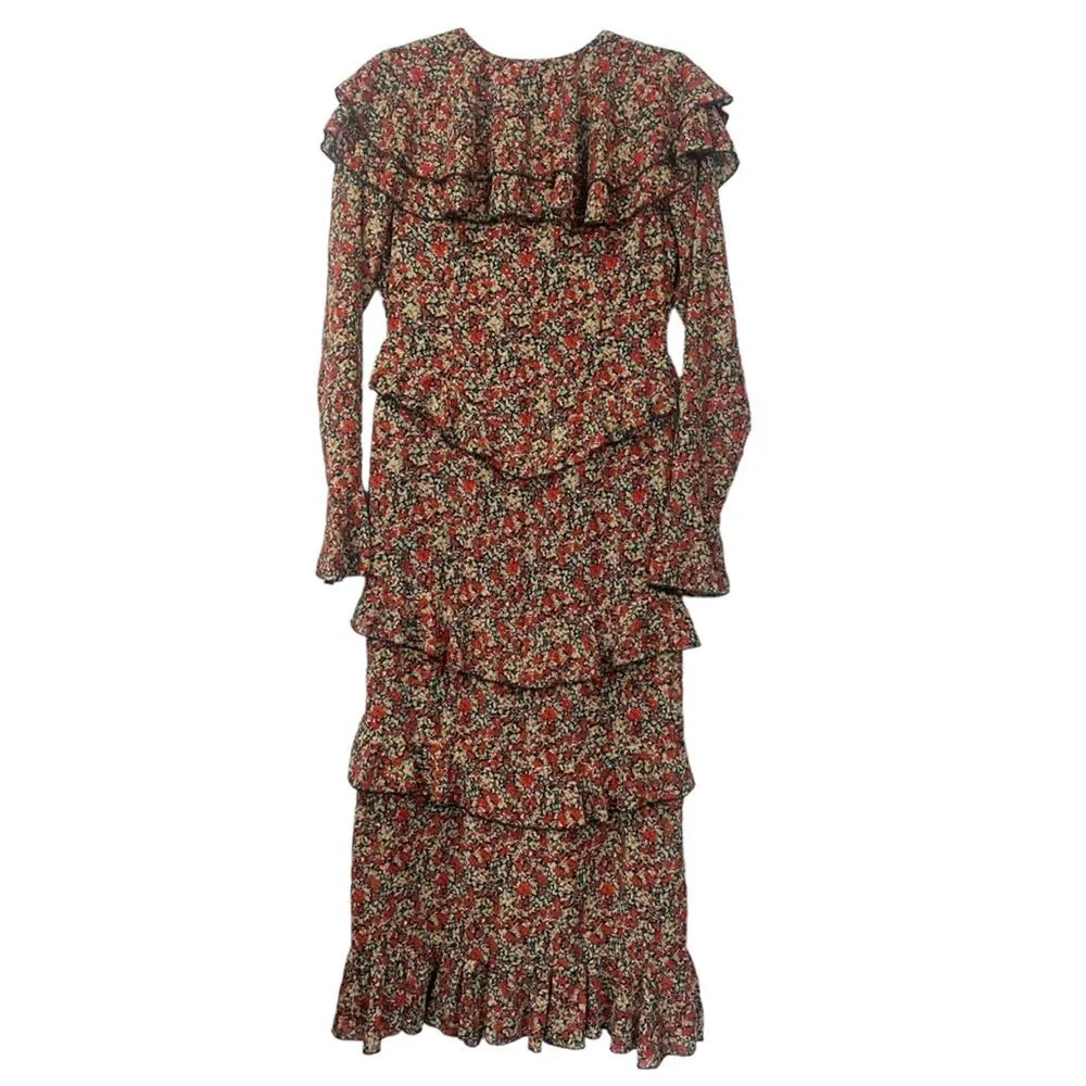 NASTY GAL Tiered Ruffle Floral Print Dress Long Maxi Size UK 12 US 8 - Image 6