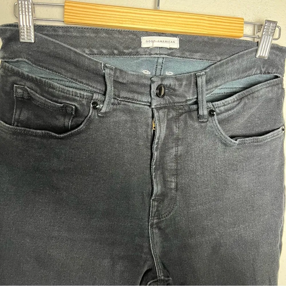 Good American Good Waist Slit Jeans GLSW419T Black210 Size 6 / 28 - Image 3