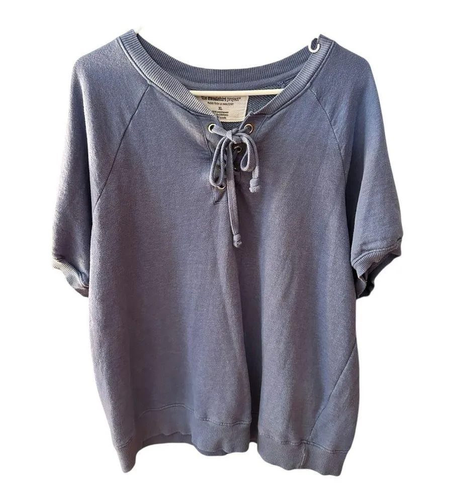 The Sweatshirt Project Periwinkle Blue Lace-Up Short Sleeve Relaxed Fit Top XL - Image 3